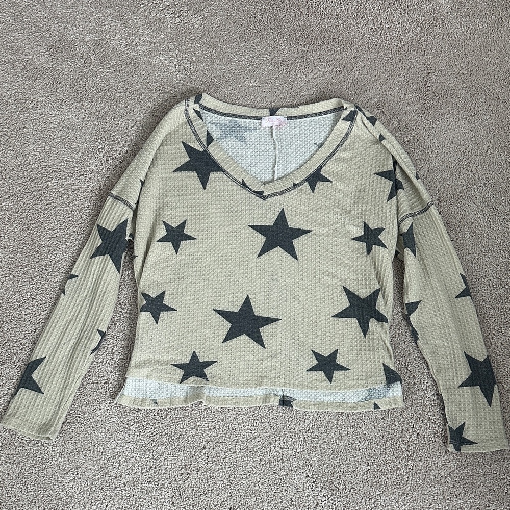 Pink Lily Starry V-Neck Blouse - Cream and Black